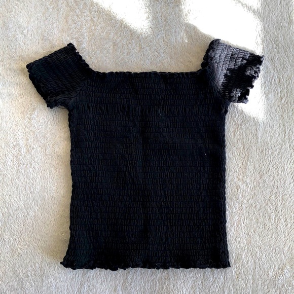 2 Black & White Off Shoulder Rib-Knit Crop Tops - Picture 2 of 3